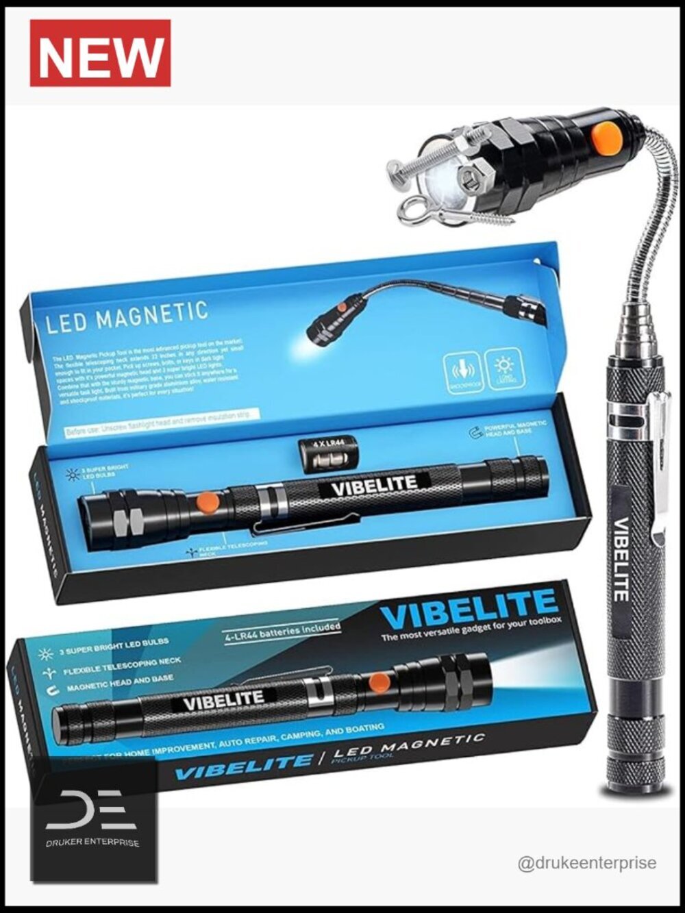 Extendable Magnetic Flashlight with Pickup Tool - Gadget for Men & Women